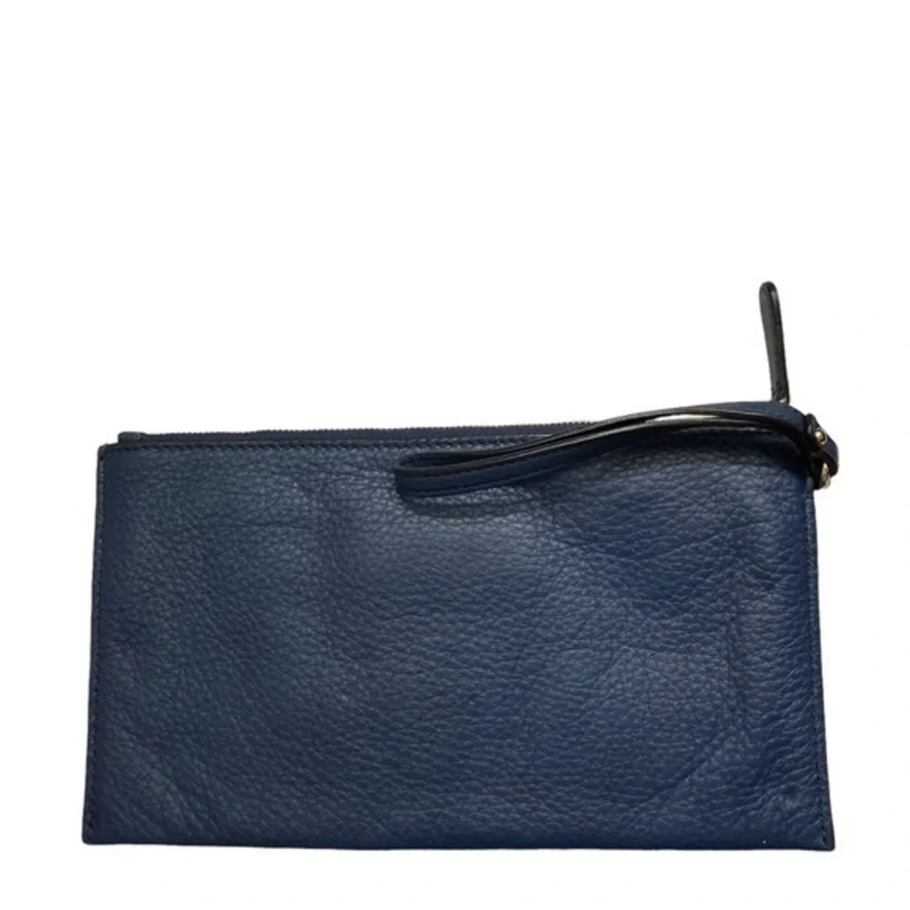 Michael kor large blue leather gold grommet wristlet bag